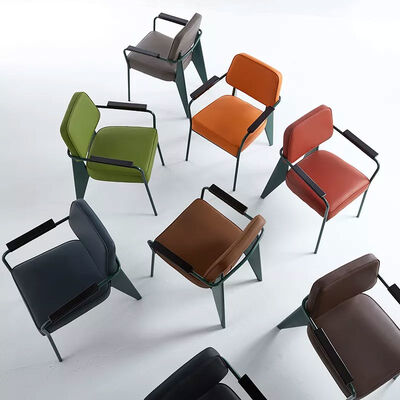 Powder Coat Metal Frame Restaurant Chairs Modern Simple Armchair Soft Leather