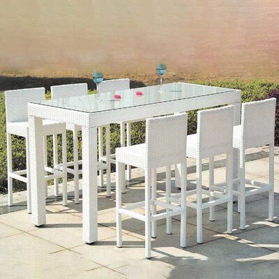 Hotel Restaurant Furniture Outdoor Bistro Bar Table And Chairs PE Rattan Rectangle Shape