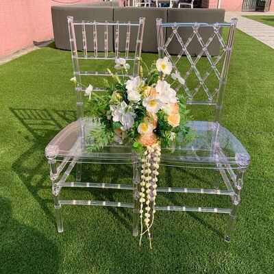 Bride Groom Resin Wedding Banquet Chairs Stackable Chiavari Diamond Crystal 40x40x92cm