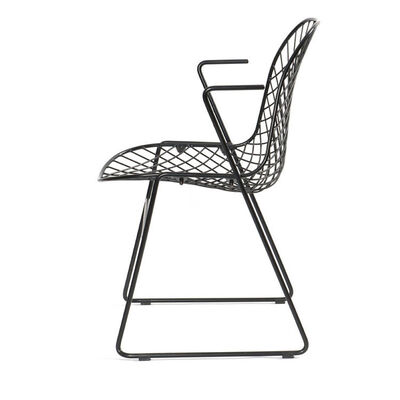 Outdoor Wrought Iron Patio Dining Chair Art Wire Armrest Hollow 52x51x79.5 Cm