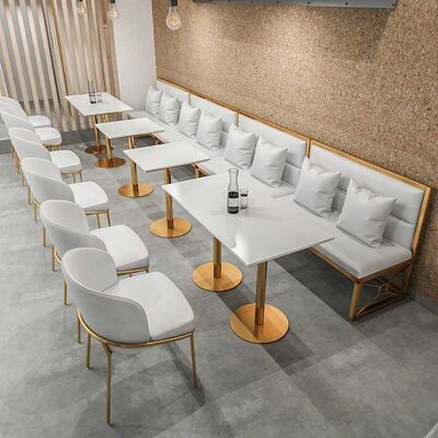 Coffee Marble Table And Chairs Velvet High Density Foam Restaurant Furniture