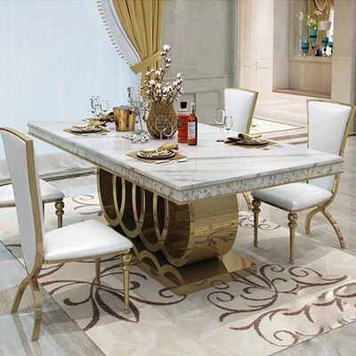 Modern Design Marble Dining Table Set Polished Surface With 6 8 Chairs
