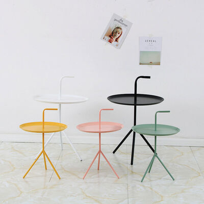 Metal Iron Round Coffee Table With Handle 49*66cm Tripod Structure Seamless Welding