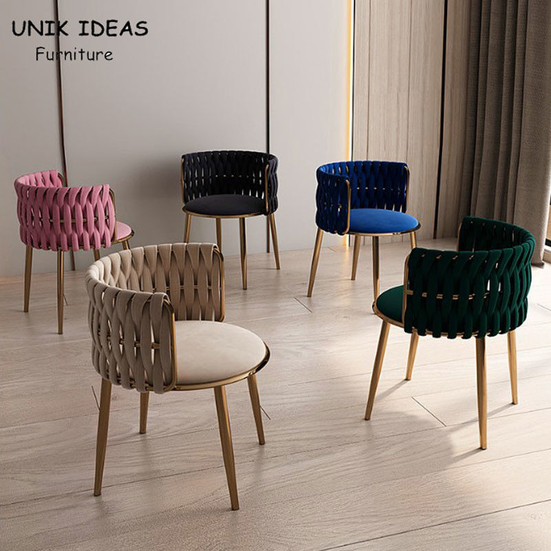 Modern Metal Frame Dining Chairs PU Armrest Velvet Seat Living Room