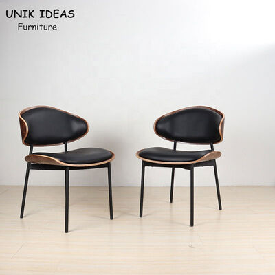 قیمت خوب Leather Metal Leg Dining Chairs Modern Stylish Nordic Black Wood Walnut Bent آنلاین