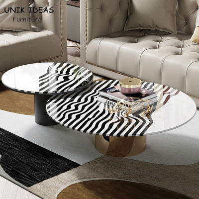 قیمت خوب Light Luxury Zebra Stripes Steel Coffee Table Set H45cm Round Stylish آنلاین