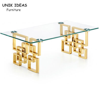 قیمت خوب Vintage Luxury Coffee Center Tables 200lb Gold Brushed Glass Top Stainless Steel آنلاین