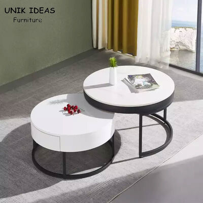 قیمت خوب Vintage White Luxury Marble Top Coffee Table With Drawer Storage Black Steel Base آنلاین