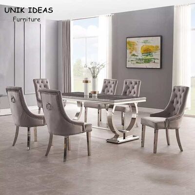 قیمت خوب Marble Luxury Dining Table And Chairs 6 People Restaurant Stainless Steel Dining Tables آنلاین