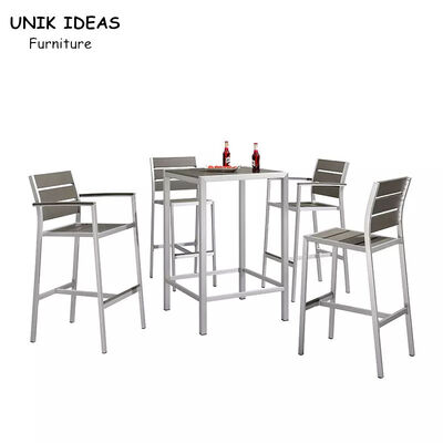قیمت خوب 7 Piece Bistro Bar Table And Stools Aluminum Frame Wood Surface UV Resistant آنلاین