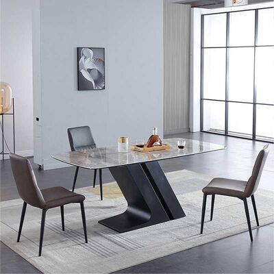 قیمت خوب Dining Room Sets 6 Chairs With Z Metal Legs Stone Top Tables For Sale آنلاین