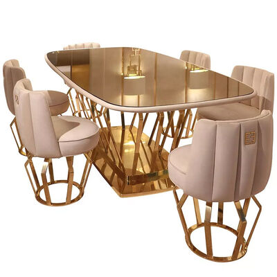 قیمت خوب Room Furniture Apartment Luxury Dining Sets Golden Stainless Steel Glass آنلاین