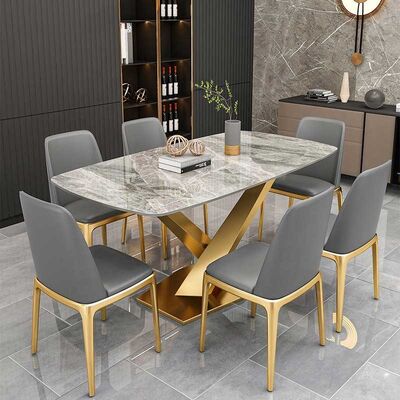 قیمت خوب Slate Rectangular OEM Luxury Dinner Table And 6 Chairs For Home Furniture آنلاین