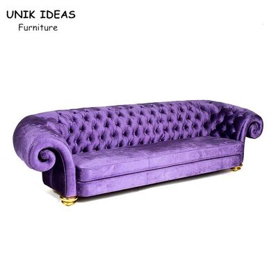 قیمت خوب Purple Velvet 3 Seats Button Tufted Sofa Wood Frame Club Lounge Sofa آنلاین