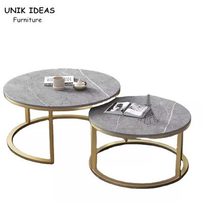 قیمت خوب Double Round Luxury Center Tables Gold Stainless Steel Leg Marble Top آنلاین