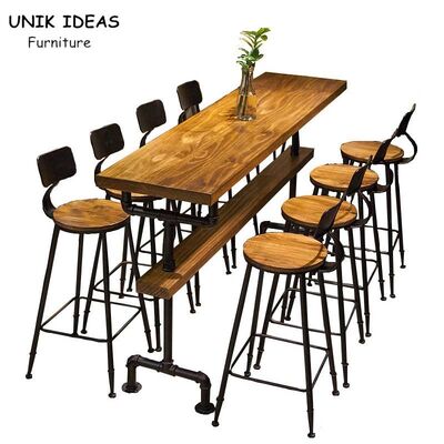 قیمت خوب Rectangle Bistro Bar Table And Stools Wooden Metal Industrial High Table And Stools آنلاین