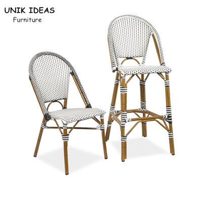 قیمت خوب Aluminum Tube High Back Kitchen Chairs Restaurant PE Rattan Bistro Bar Stool آنلاین