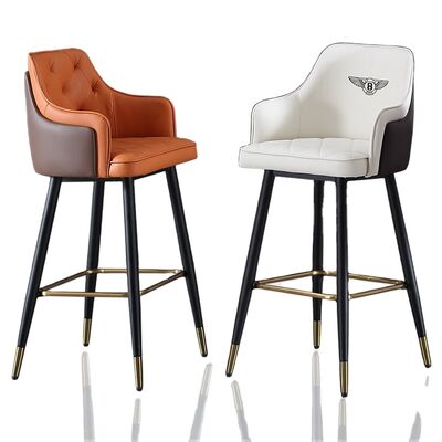 قیمت خوب Metal Arm Orange Synthetic Leather Stool Cheap Commercial Modern Tall Bar Chair آنلاین
