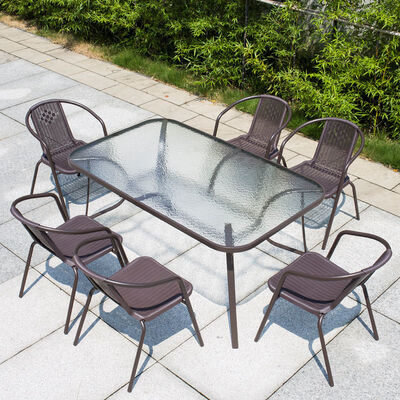 قیمت خوب Patio Rattan Chairs Outdoor Rectangular Table Garden Dining Table and Chair Set آنلاین