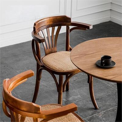 قیمت خوب Simple Household Armrest Dining Chair Small Apartment Nordic Retro Backrest Leisure Rattan Dining Chair آنلاین