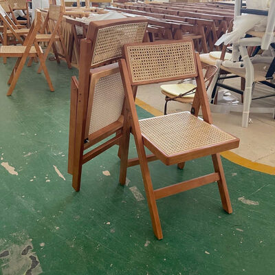 قیمت خوب Nordic Home Dining Room Single Chairs Backrest Balcony Solid Wood Cafe Rattan Folding Chair آنلاین