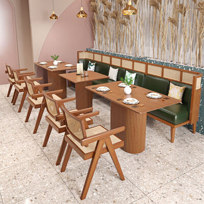 قیمت خوب High End Restaurant Solid Wood Dining Single Chair and Bench Coffee Shop Rattan Sofa Booth آنلاین