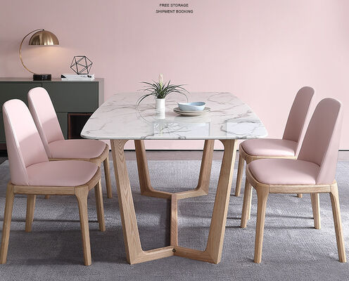 قیمت خوب 180cm Marble White Luxury Dining Table And Chairs 4 Seater 6 Pieces Minimalist آنلاین