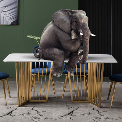 قیمت خوب Marble Effect Luxury Dining Table And Chairs White With Stainless Steel Leg UK-KD006 آنلاین