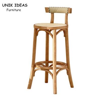 قیمت خوب Kitchen Oak Cafe Bar Stools Ash Wood Stool Rattan With Back Support آنلاین
