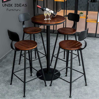 قیمت خوب 55CM Round Retro Bar Table Pub Set Coffee High Chair Solid Wood آنلاین