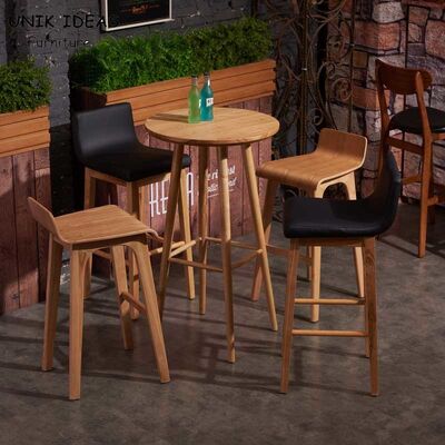 قیمت خوب Bar Height Bistro Table And 2 Chairs Indoor With Umbrella Hole Wood Postmodern آنلاین