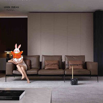 قیمت خوب 3 Piece Brown L Shaped Leather Couch Loveseats Cosy For Small Apartment آنلاین