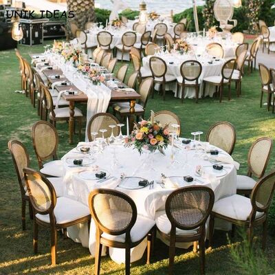 قیمت خوب Hall Wedding Banquet Chairs For Rental Round Cane Back Wooden Louis 50x55x91cm آنلاین