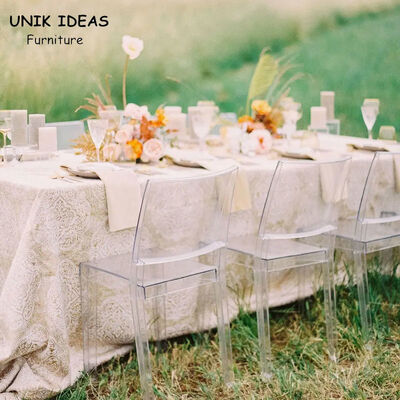 قیمت خوب Transparent Clear Ghost Crystal Wedding Chairs Rentals Outdoor Garden 81cm آنلاین