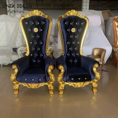 قیمت خوب Gold Royal Sofa King And Queen Chairs For Wedding Rental Banquet Blue Black آنلاین