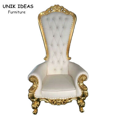 قیمت خوب High Back Gold King Bride And Groom Wedding Throne Chairs For Rent 1750x520x550mm آنلاین