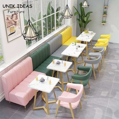 قیمت خوب Pub Style Restaurant Dining Table And Chairs Nordic Pink Leather Sofa 1200mm آنلاین