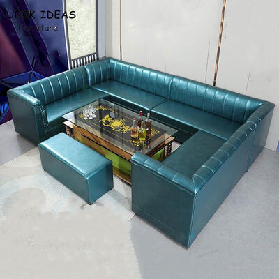 قیمت خوب 3 Piece Faux Leather U Shaped Sectional Couch With Chaise Blue Round Corner آنلاین