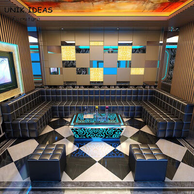 قیمت خوب 11  10 Seater Blue Black U Shaped Sectional Sofa With Recliners Led Cube Table آنلاین