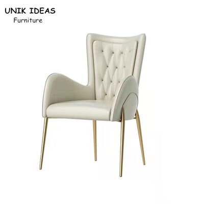 قیمت خوب White Metal Frame Dining Chairs With Stainless Steel Legs Leather Cream Leather Tufted Dining Chairs آنلاین