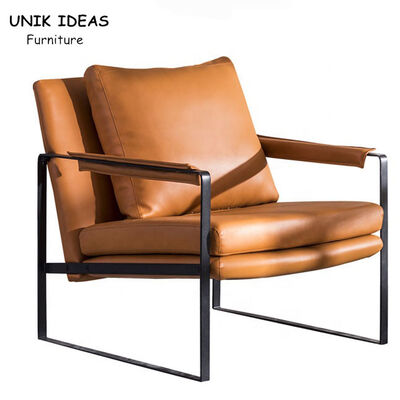قیمت خوب Tub Single Seater Armchair Brown Sofa Wooden Upholstered Leather آنلاین