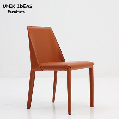 قیمت خوب Modern Grey Leather Metal Frame Dining Chairs 17 Inch 43.18CM Seat Height Home آنلاین