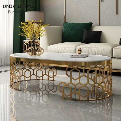 قیمت خوب 80x45cm Family Room Entertainment Luxury Center Tables Marble Stainless Steel Frame آنلاین
