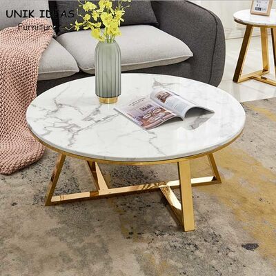 قیمت خوب 100x100cm Luxury Center Tables Metal Base Marble Top Low Tea Round آنلاین