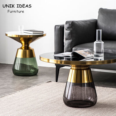 قیمت خوب 75x47CM Luxury Center Tables Round Bell Nesting Coffee Table Black Glass Base آنلاین