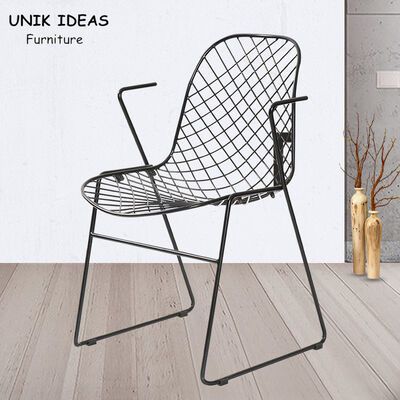 قیمت خوب Outdoor Wrought Iron Patio Dining Chair Art Wire Armrest Hollow 52x51x79.5 Cm آنلاین