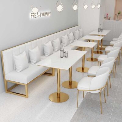 قیمت خوب Coffee Marble Table And Chairs Velvet High Density Foam Restaurant Furniture آنلاین