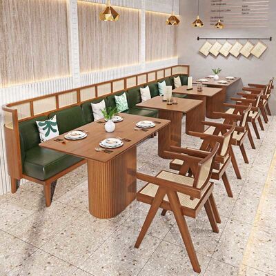 قیمت خوب Restaurant Booth Rattan Cafe Style Dining Table And Chairs Modern Wood Furniture آنلاین