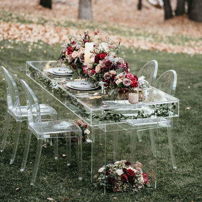قیمت خوب Handmade Clear Acrylic Dining Table Ghost Surface Top 200x100x75cm آنلاین