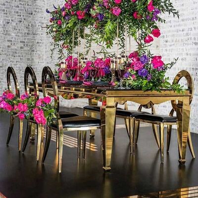 قیمت خوب Decoration Glass Top Wedding Table 120x240x75cm Stainless Steel Frame 0.42cbm آنلاین